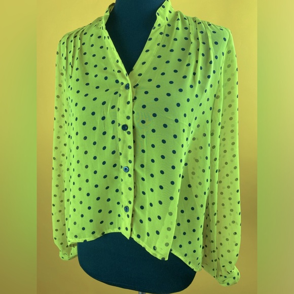 Forever 21 Sheer Lime Green Polka Dot Hi-Low Blouse Women’s Size Medium - Picture 9 of 10